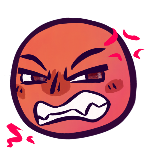 A very angry emoji with a cartoonishly red/flushed face. They glare off to the right with their eyes narrowed and teeth grit. 